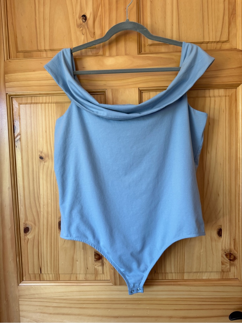Express Body Contour Compression Off-Shoulder Dusty Blue Bodysuit size XL